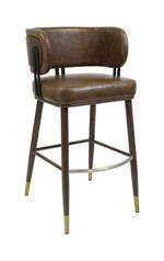 Indoor Curved Back Barstool with Metal Frame and Caramel Vinyl Upholstery - Image 2