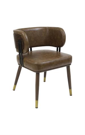 Indoor Curved Back Chair with Metal Frame and Caramel Vinyl Upholstery