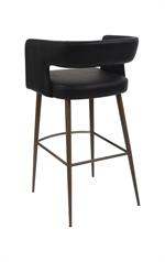 Open-Back Wood Grain Metal Framed Barstool with Black Vinyl Seat and Back. - Image 4