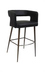 Open-Back Wood Grain Metal Framed Barstool with Black Vinyl Seat and Back. - Image 2