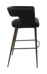 Open-Back Wood Grain Metal Framed Barstool with Black Vinyl Seat and Back. - Image 3