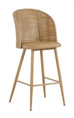 Indoor Metal Barstool with Angled Plastic Rattan Back and Tan Vinyl Seat - Image 4