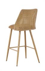 Indoor Metal Barstool with Angled Plastic Rattan Back and Tan Vinyl Seat - Image 3