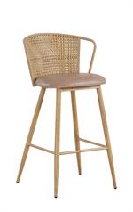 Indoor Metal Barstool with Angled Plastic Rattan Back and Tan Vinyl Seat - Image 6
