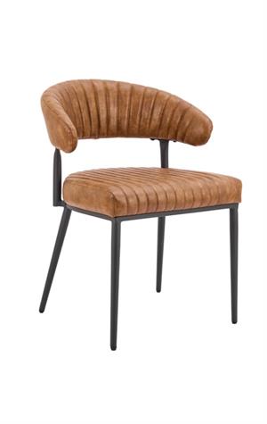 Camel Brown Vinyl Upholstered Indoor Chair with Black Metal Frame and Ribbed Seat Design