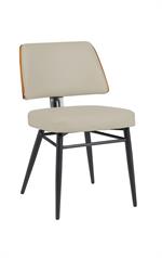 Indoor Black Upholstered Dining Chair with Walnut Veneer Outer Back and Black Metal Frame - Image 6
