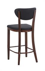 Indoor Dark Walnut Metal Barstool with Black Vinyl Seat and Diamond-Stitched Back - Image 3