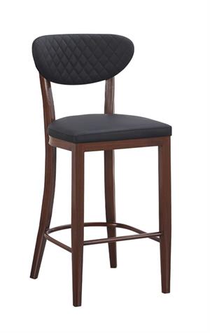 Indoor Dark Walnut Metal Barstool with Black Vinyl Seat and Diamond-Stitched Back