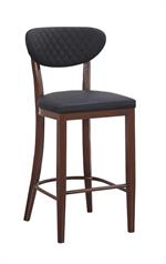 Indoor Dark Walnut Metal Barstool with Black Vinyl Seat and Diamond-Stitched Back - Image 2