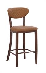 Indoor Dark Walnut Metal Barstool with Black Vinyl Seat and Diamond-Stitched Back - Image 5