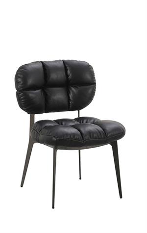 Indoor Black Vinyl Upholstered Metal Chair with Segmented Seat and Back