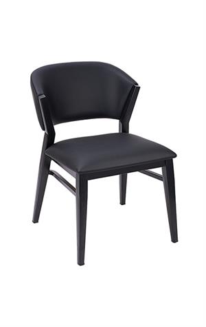 Black Padded Vinyl Indoor Dining Chair with Curved Back and  Metal Frame