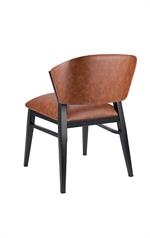Brown Padded Vinyl Indoor Chair with Curved Back and Black Metal Frame - Image 3