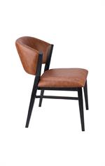 Brown Padded Vinyl Indoor Chair with Curved Back and Black Metal Frame - Image 4