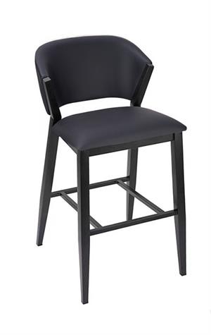 Black Padded Vinyl Indoor Barstool with Curved Back and  Metal Frame