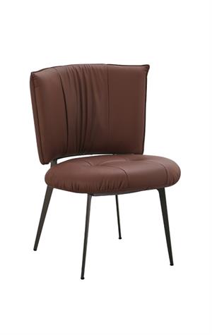 Indoor Black Metal Chair with Brown Padded Vinyl Seat and Curved Back