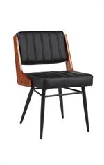 Indoor Black Metal Barstool with Black Vinyl Seat and Walnut Veneer Back Supports - Image 5
