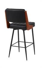 Indoor Black Metal Barstool with Black Vinyl Seat and Walnut Veneer Back Supports - Image 3