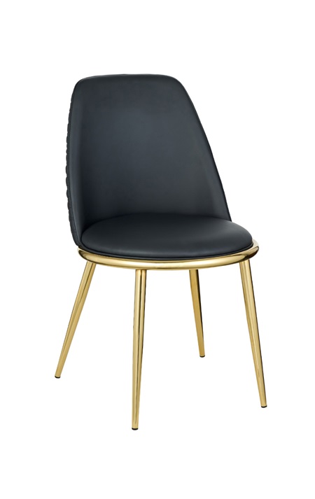 Indoor Black Vinyl Chair with Quilted Wave Back and Gold