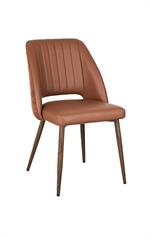 Indoor Caramel Brown Metal Chair with Vinyl Padded Seat & Back and Woodgrain Frame - Image 2