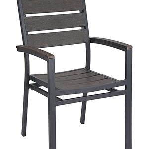 Aluminum Armchair with Imitation Teak Slats in Dark Brown Finish