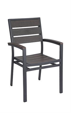 Aluminum Armchair with Imitation Teak Slats in Dark Brown Finish