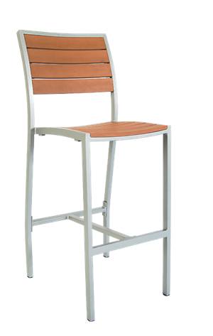 Aluminum Bar Stool with Imitation Teak Slats, Grey Finish Frame