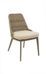 Outdoor Aluminum Barstool In Wood Grain Finish with Wicker Woven Back & Ivory Cushioned Seat - Image 2