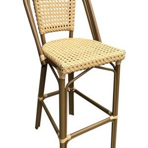 Aluminum Armless Barstool with Cream-Yellow Poly Woven Seat & Back
