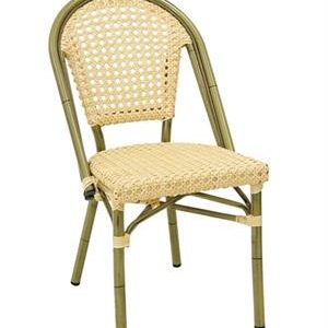 Aluminum Armless Chair with Cream-Yellow Poly Woven Seat & Back