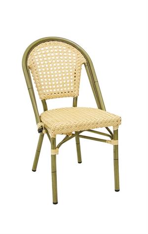 Aluminum Armless Chair with Cream-Yellow Poly Woven Seat & Back