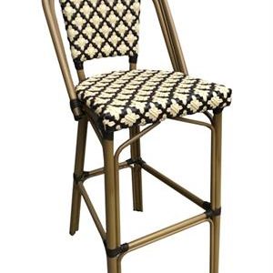 Aluminum Bamboo Print Patterned Barstool with Black&White Poly Woven Seat&Back