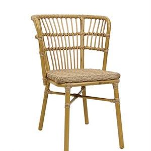 Indoor/Outdoor Natural Rattan-Style Aluminum Chair with Poly Woven Seat