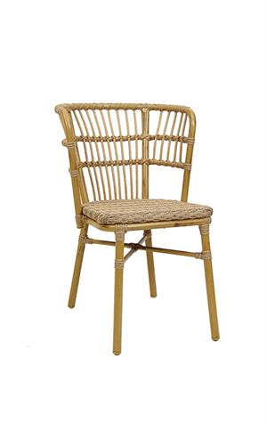 Indoor/Outdoor Natural Rattan-Style Aluminum Chair with Poly Woven Seat