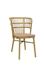 Indoor/Outdoor Arm Chair with Poly Woven Rattan Seat and Walnut Aluminum Frame - Image 4