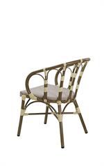 Indoor/Outdoor Arm Chair with Poly Woven Rattan Seat and Walnut Aluminum Frame - Image 3