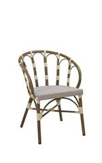 Indoor/Outdoor Arm Chair with Poly Woven Rattan Seat and Walnut Aluminum Frame - Image 2