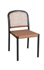 Indoor/Outdoor Black Aluminum Chair with Brown Terylene Weave Seat and Back - Image 2