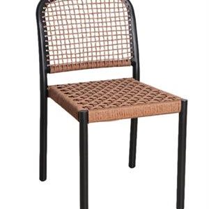 Indoor/Outdoor Black Aluminum Chair with Brown Terylene Weave Seat and Back