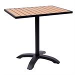 24"x30" Indoor/ Outdoor Aluminum Patio Table in Black Finish with Imitation Teak Slats Top - Image 2
