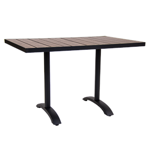 30"x48" Indoor/ Outdoor Black Aluminum Patio Table with Imitation Teak Slat Top