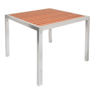 36 x 36 Indoor/ Outdoor Aluminum Patio Table, with Umbrella Hole, Imitation Teak Slats