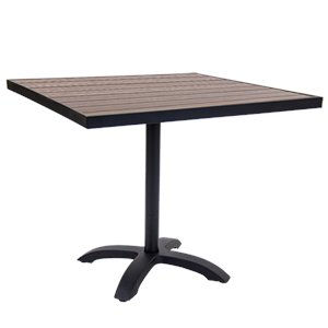 36"x36" Indoor/ Outdoor Black Aluminum Patio Table with Imitation Teak Slat Top