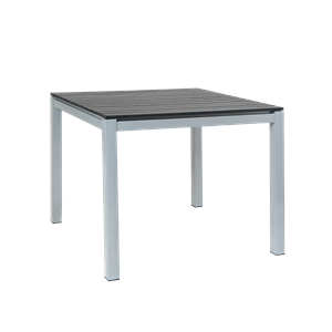 36"x36" Indoor/ Outdoor Aluminum Table in Grey Color w/Imitation Teak Slats Top in Black, 1.5" Umbrella Hole