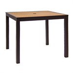 36 x 36 Indoor/ Outdoor Aluminum Table in Rust Color 1.5" Umbrella Hole, Imitation Teak Slats - Image 2