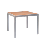 36 x 36 Indoor/ Outdoor Aluminum Table in Rust Color 1.5" Umbrella Hole, Imitation Teak Slats - Image 6