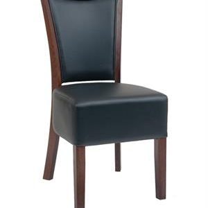 Beechwood Chair in Walnut Finish with Black Vinyl Back and Seat