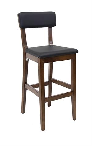 Indoor Beech Wood Restaurant Barstool with Black Vinyl Seat and Backrest