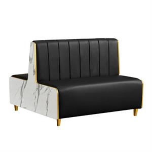 48"L x 36"H Melamine Double Booth with Vertical Channel Back & Padded Black Vinyl Seat and Marble-Patterned Side Panel