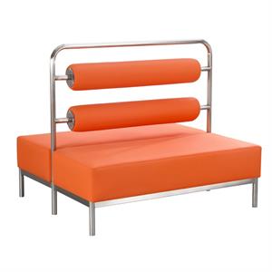 47"L  x 40"H Double Booth with Orange Vinyl Seat & Back and Stainless Steel Frame